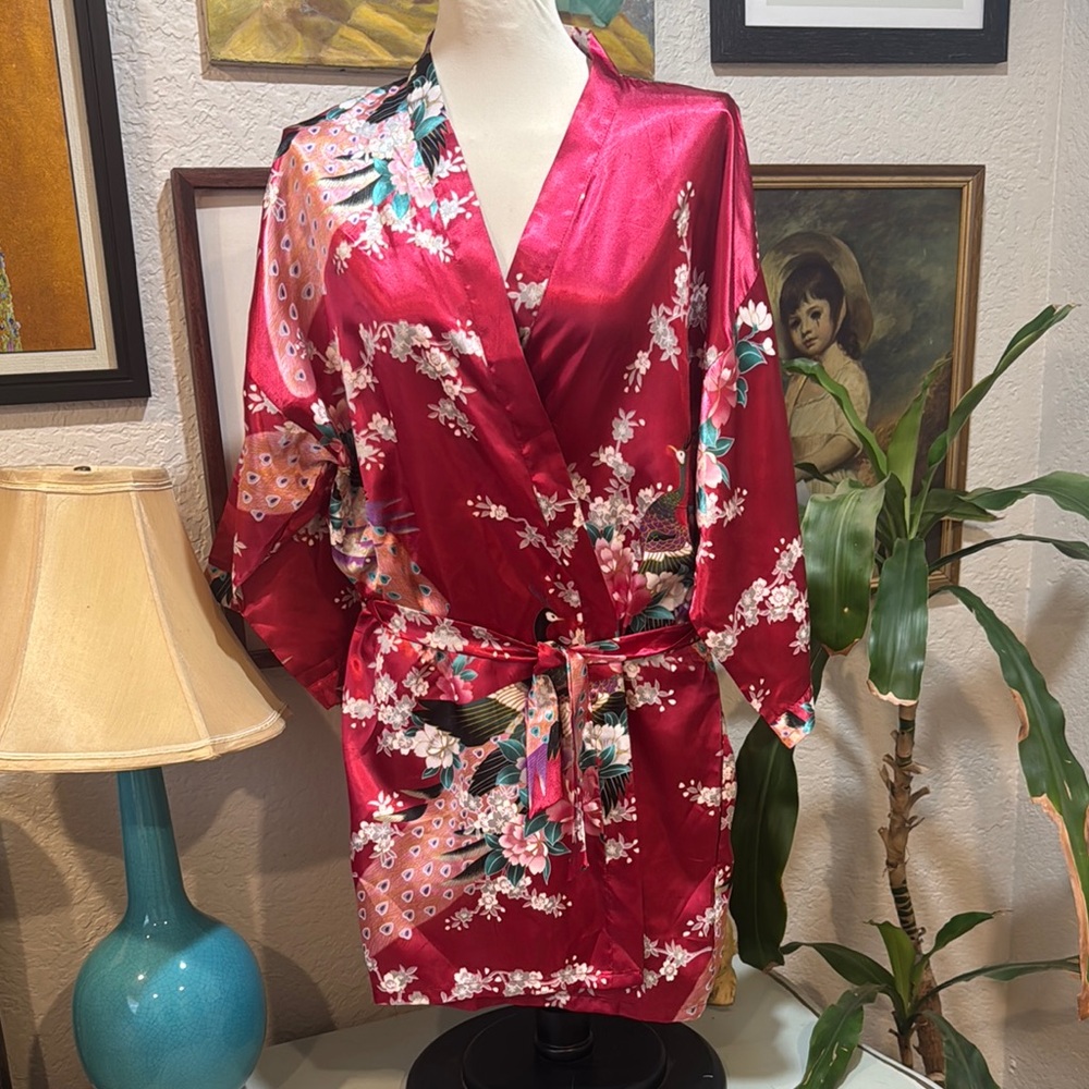 Elegant Floral Satin Kimono Robe